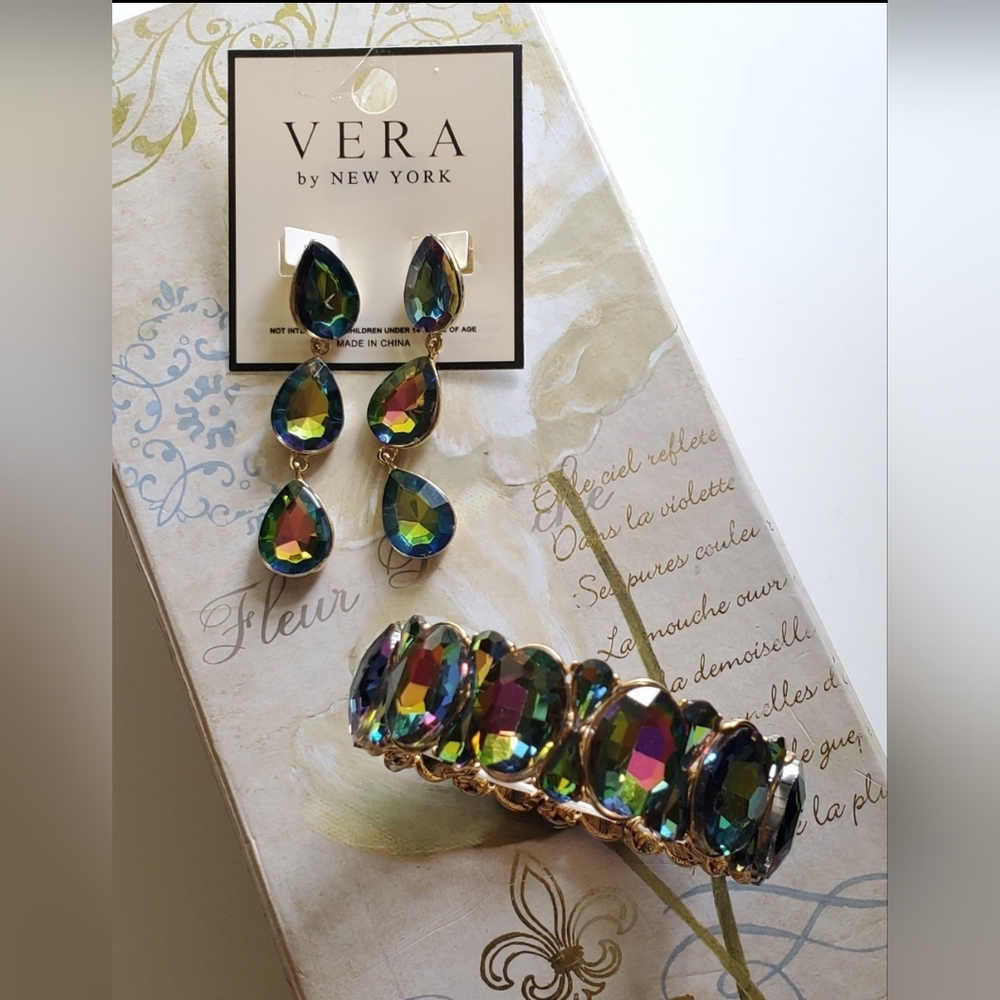 Multicolor Rhinstone Bracelet & Earring Set
